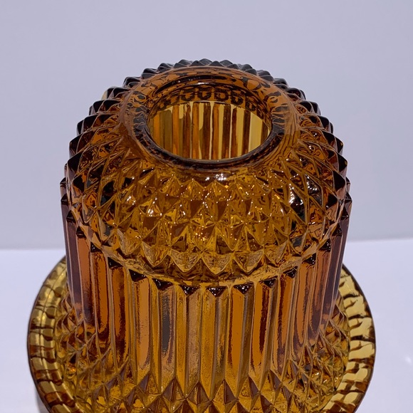 Vintage Indiana Amber Glass Fairy Light Lamp Diamond Point Footed 2 Piece MCM - Picture 6 of 7